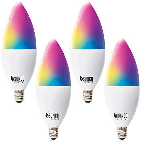 Sunco Lighting 4 팩 와이파이 LED 스마트 Bulb, B11 Candelabra, 4.5W, E12 Base, 컬러 체인징 ( RGB& CCT), Dimmable, 호환가능한 with 아마존 알렉사&  구글 조수 - No 허브 Required