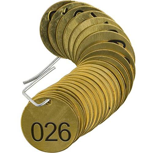 Brady 23201 1-1/ 2 Diameter, B-907 Brass, Brass Color, 넘버 Sequence 026-050 라운드 Stamped Brass 밸브 Tags, 탑 Line Legend (Blank) (Pack Of 25)