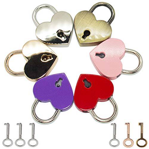 MERYSAN 6Pcs 스몰 빈티지 메탈 Heart 모양 맹꽁이자물쇠,통자물쇠,자물쇠 미니 잠금 with Keys, 다양한 Colors(Normal Size)