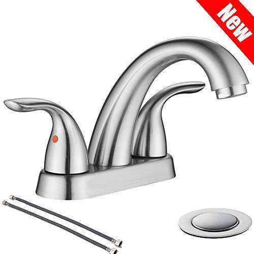 Brushed Nickel 2 본체 스테인레스 Steel 화장실 싱크대 Faucet By Phiestina, 화장실 Faucet With Copper 팝 Up 배수구,배출구 And Water 서플라이 Lines, BF008-5-BN