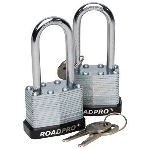 RoadPro RPLS-40L/ 2 40mm Laminated Steel 맹꽁이자물쇠,통자물쇠,자물쇠 with 범퍼 방지 and 2 Shackle, (Pack of 2)