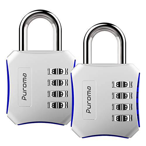Puroma 2 팩 비밀번호 자물쇠 4 숫자 맹꽁이자물쇠,통자물쇠,자물쇠 for School 헬스장 Locker, Sports Locker, 울타리, Toolbox, 케이스, 걸쇠 스토리지 (실버)