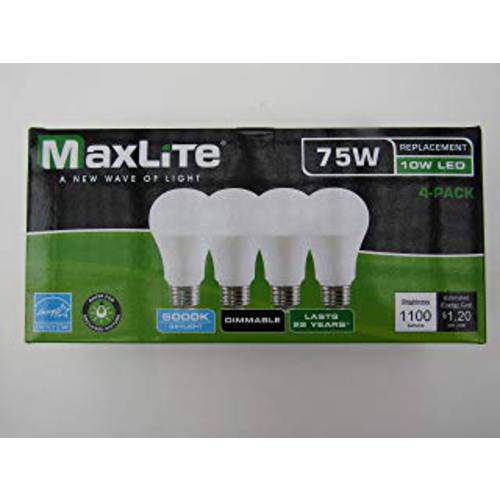 MaxLite LED 디머블, 밝기 조절 가능 4Pk A19 전구 75W Daylight 5000K