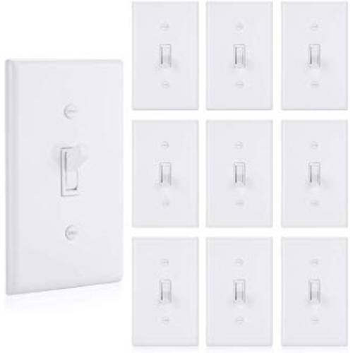 [10 Pack] BESTTEN Single-Pole Toggle 라이트 Switch with Wallplate, 15A, 120V, UL Listed, 화이트