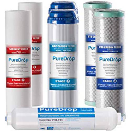 PurePDR-F7RO 교체용 용수필터, 물 필터, 정수 필터 Pack, 화이트