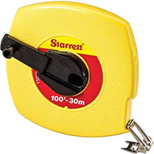Starrett KTS510-100ME-N ABS 플라스틱 Yellow 케이스 Closed 릴 스틸 롱 테이프, 영어/ 매트릭 졸업 스타일, 100’ (30m) Length, 0.375 (9.5mm) 폭, 0.125 졸업 Interval
