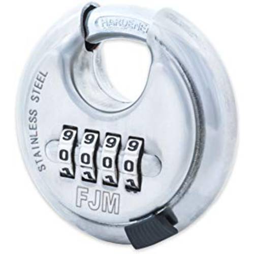 FJM 세큐리티 SX-790 4-Dial 콤비네이션 디스크 맹꽁이자물쇠,통자물쇠,자물쇠 보호처리된 강화 스틸 걸쇠 and 10, 000 Possible Combinations, 크롬