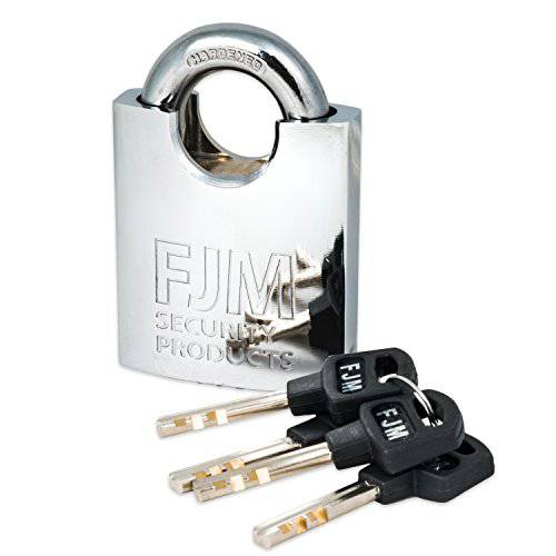 FJM 세큐리티 SPRS60-KA 헤비듀티 Shrouded 맹꽁이자물쇠,통자물쇠,자물쇠 트리플 크롬 도금, 키,열쇠 한쌍