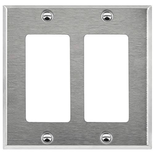 ENERLITES 데코레이터,데코 Switch or 소켓 Outlet 메탈 벽면 Plate, Corrosion Resistant, Size 2-Gang 4.50 x 4.57, UL Listed, 7732, 430 스테인레스 Steel, 실버