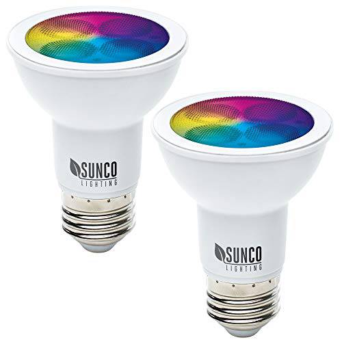 Sunco 라이트닝 2 팩 와이파이 LED 스마트 Bulb, PAR20, 5W, 컬러 체인징 ( RGB& CCT), Dimmable, 호환가능한 with 아마존 알렉사&  구글 조수 - No 허브 Required