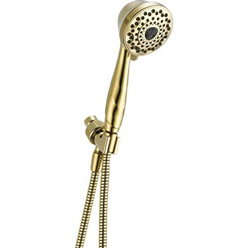 Delta Faucet 7-Spray Touch-Clean 핸드 헬드 샤워 샤워헤드 with Hose, Polished Brass 59346-PB-PK