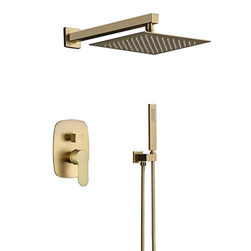 AYIVG 화장실 Brass 10 Inch 천장 벽면 마운트 샤워 샤워 시스템 믹서,휘핑기 세트 (Wall Mount, Brushed Gold)