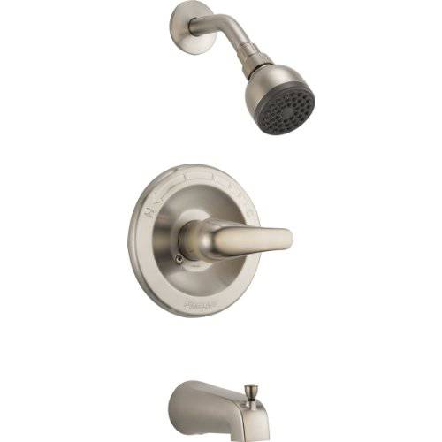 Peerless Single-Handle 욕조 and 샤워 Faucet 트림 Kit with Single-Spray Touch-Clean 샤워 Head, Brushed Nickel PTT188753-BN (Valve Not Included)