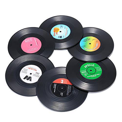 LP레코드 Coastersfor Drinks, Funny, Absorbent, Novelty 6 Pieces Vinyl Disk Coasters, 효과적인 프로텍트 of the 데스트탑 to Prevent Damage- 4.1 Inch Size by ZAYAD