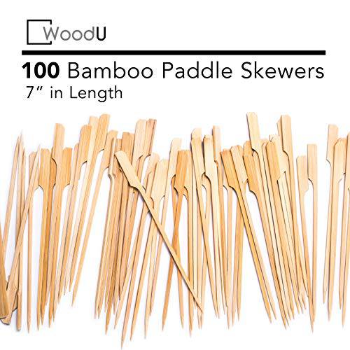 WoodU Bamboo 추천 패들 꼬치 (Pack of 100), 7 칵테일안주,디저트 Picks, Eco-Friendly Biodegradable
