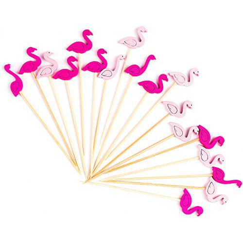 PuTwo 칵테일안주,디저트 추천 핸드메이드 Bamboo Toothpicks 100ct 4.7 in Flamingo 장식,데코