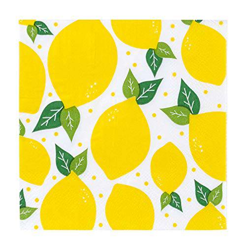 X&O 용지 Goods Yellow Lemons 용지 칵테일안주,디저트 Napkins, 20pc, 5.5’’ x 5.5’’