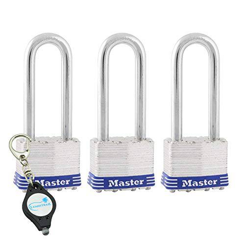 Master Lock  와이드 코팅된 스틸 핀 텀블러 맹꽁이자물쇠,통자물쇠,자물쇠 2-1/ 2in 걸쇠 3 팩 키,열쇠 한쌍 - 1TRILJ 번들,묶음 a Lumintrail 키체인,키링,열쇠고리 라이트