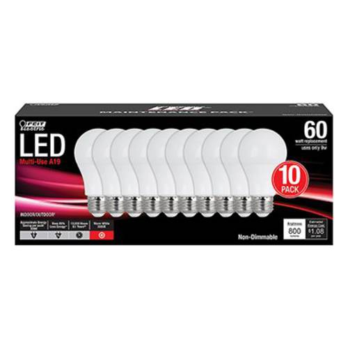 Feit Electric FEIT 60W LED Bulbs 논 밝기조절가능 800L 3K 10PK, 웜톤 화이트
