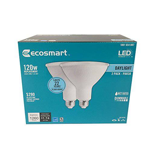 EcoSmart 120W 호환 Daylight PAR38 디머블, 밝기 조절 가능 LED 투광조명전구 (2-Pack)