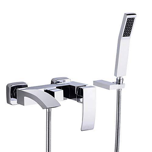 JinYuZe 모던 Brass Waterfall Wall-mount 목욕 욕조 필러 Faucetwith 소형,휴대용 샤워 샤워헤드 (with Hand Shower) (Chrome)