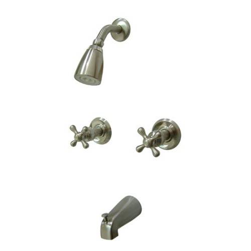 Kingston Brass KB248AX 트윈 본체 욕조 and 샤워 Faucet with 장식,데코 크로스 Handle, 세틴 Nickel, 5-Inch Spout Reach
