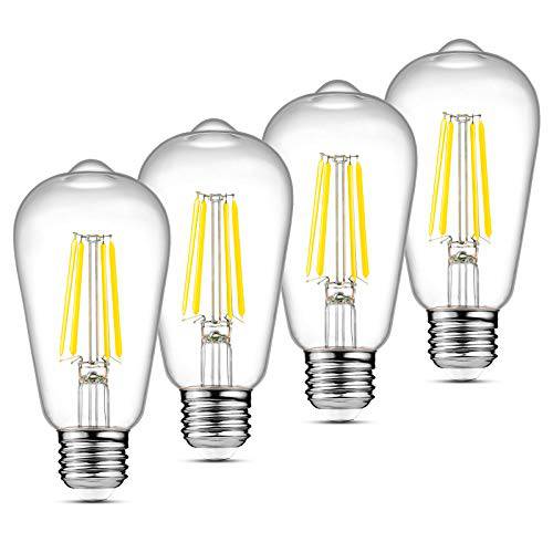 Ascher LED 에디슨 Bulbs6W, 호환 60W, 고 Brightness Daylight 화이트 4000K, 700 Lumens, ST58 빈티지 LED Filament Bulbs, E26 Base, Non-Dimmable, Clear Glass, 4 Packs