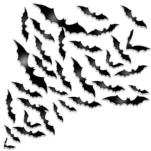 Whaline 72 Pack 할로윈 3D Bats 스티커 Plastic 벽면 Bat 데칼,도안 가정용 윈도우 장식,데코 Party 문구용품 (Black)