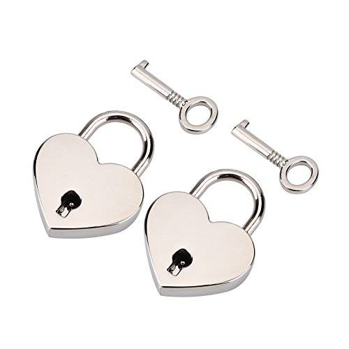 2Pcs Silver Heart 잠금 with 키 Heart 맹꽁이자물쇠,통자물쇠,자물쇠 Small 빈티지 앤틱 Style Silver 잠금 for 쥬얼리 박스 일기 북 Valentine 기프트