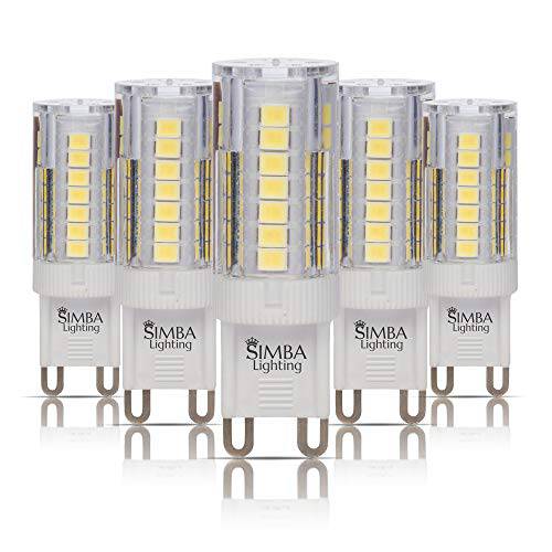 Simba Lighting LED G9 4 와트 T4 40 와트 할로겐 교체용 JCD Bi-Pin 베이스 라이트 전구 Pendants, 천장 라이트, 데스크 램프, 벽면 꽂이, 120V Non-Dimmable, 6000K 일광, 팩 of 5