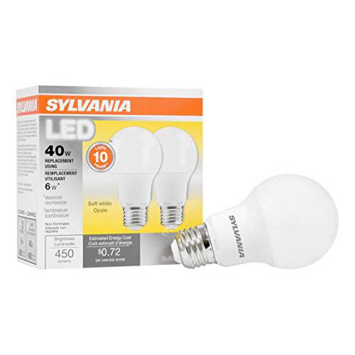 brandnameeng, 40W Equivalent, LED 전구, A19 Lamp, 2 Pack, 소프트 White, Energy 절약&  Longer Life, Value Line, 미디엄 Base, Efficient 6W, 2700K