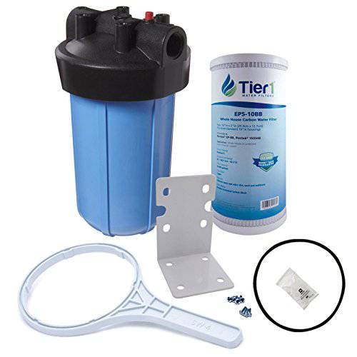 Tier1 Water Filtration 체계 - 10 inch Big PP 필터 하우징 with 수압 릴리즈 and 카본 필터 Kit (1 inch Inlet/ Outlet)