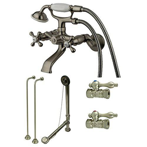 KINGSTON BRASS CCK265SN 빈티지 벽면 마운트 Clawfoot Faucet Package, Brushed Nickel