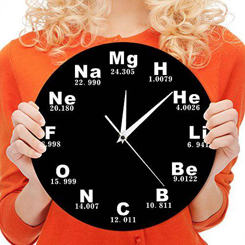 The Geeky Days Chemical 기호 벽시계, 타이머, 벽에 거는 타이머 Chemical Elements Periodic 테이블 시계 생물학 벽면 아트 Novelty 시계 워치 Science 교사 기프트
