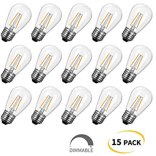 S14 LED 라이트 Bulbs 15 Pack 1.5w(Equivalent to 11 W) 파편방지 교체용 Bulbs with E26 미디엄 Base, Warm LED Bulbs for 아웃도어 파티오,발코니 가든 빈티지 끈,스트립,선 조명,라이트,무드등,수면등,취침등