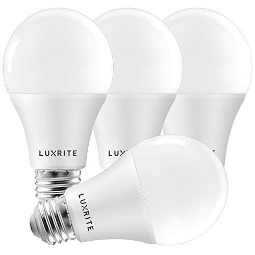 Luxrite A19 LED 라이트 Bulbs 100 Watt 호환 Dimmable, 3000K Warm White, 1600 Lumens, Enclosed 고정, 고정가능 Rated, 스탠다드 LED Bulbs 15W, Energy Star, E26 미디엄 베이스 - 옥내 and 아웃도어 (4 Pack)