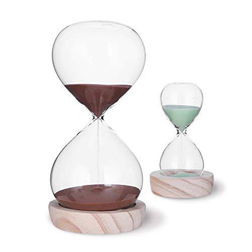 Hourglass 샌드 타이머 Set-30 minute& 5 minute 타이머 Sets -Sand 시계 타이머 for Room 부엌, 주방 사무실,오피스 장식,데코 -Time 관리 툴 with 나무받침 스탠드
