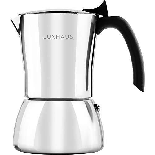 LuxHaus 스토브톱 에스프레소메이커, 커피 메이커 - 6 Cup Moka Pot 커피머신, 커피 캡슐 머신, 커피 메이커 - 100% 스테인레스 Steel
