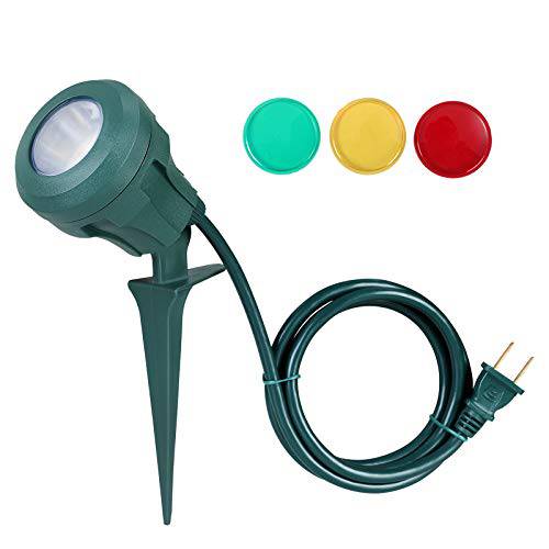 DEWENWILS 아웃도어 스포트라이트 Stake Plug in, 400lm LED 방수 야외,경치 깃발 Floodlight Spike with 3 Lenses (Red Yellow Green) for Tree, 마당 가든 Decor, 5 FT 연장 Cord, UL Listed