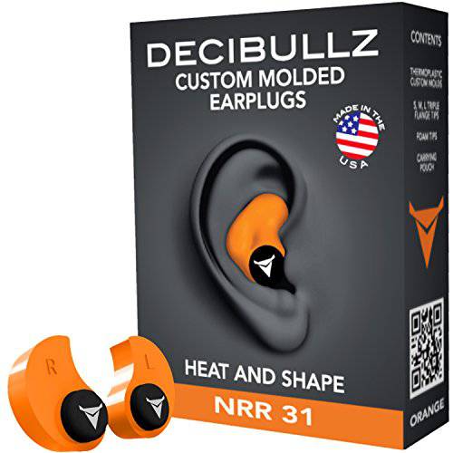 Decibullz - 커스텀 Molded Earplugs, 31dB Highest NRR, Comfortable 소음 프로텍트 for Shooting, Travel, Swimming, Work and 콘서트