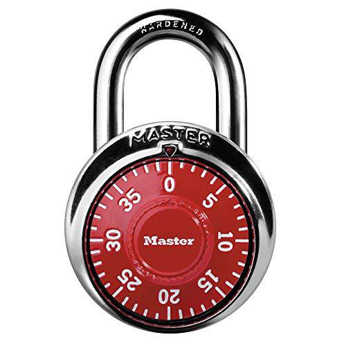 Master Lock 1504D 사물함 자물쇠,락커,락카 비밀번호 맹꽁이자물쇠,통자물쇠,자물쇠 1 Pack Red