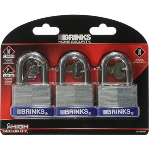 BRINKS 172-50391 50mm 코팅된 스틸 맹꽁이자물쇠,통자물쇠,자물쇠 Boron 스틸 걸쇠, 3 팩