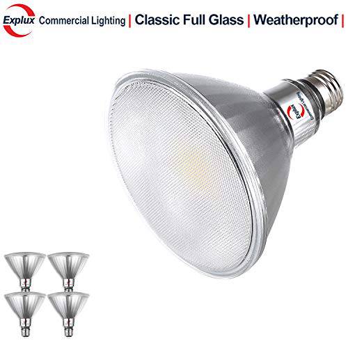 Explux 클래식 풀 Glass LED PAR38 홍수 라이트 Bulbs, Dimmable, 120W Equivalent, Indoor/ Outdoor, 5000K Daylight, 4-Pack