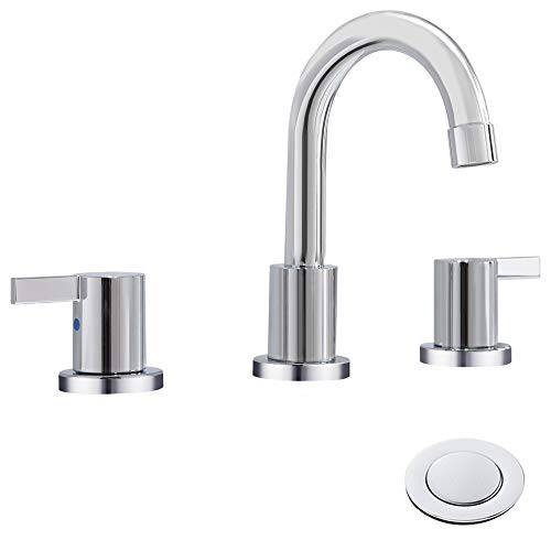 2 본체 8 inch Widespread 화장실 싱크대 Faucet with 메탈 Pop-Up 배수구,배출구 by Phiestina, Chrome, WF015-1-C