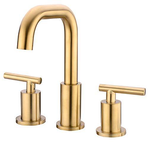 TRUSTMI 2-Handle 8-16 Inch 화장실 싱크대 Faucet with 팝 Up 배수구,배출구 조립품 3 Hole Deck 마운트 360-Degree 스위블 Spout with cUPC Water 서플라이 Hoses, Brushed Gold