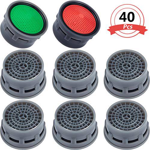 40 Pieces Faucet 에어레이터 Flow 제한기 Faucet Aerators 교체용 부속 for 화장실 or Kitchen, Red(2.2 GPM) and Green(1.5 GPM)