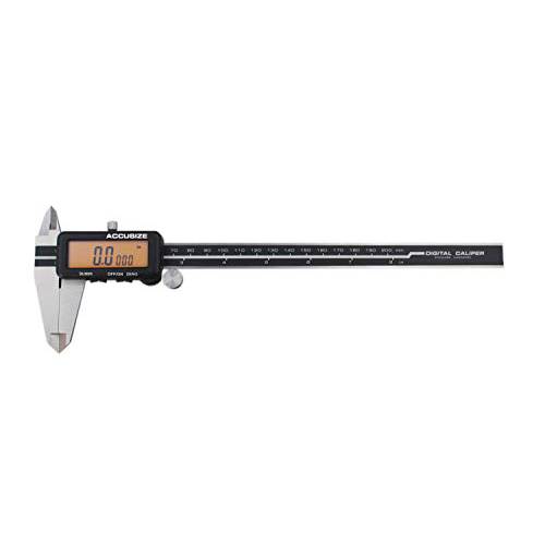 Accusize 산업용 툴 디지털 Caliper, 0-8’’/ 0-200 mm by 0.0005’’/ 0.01 mm Resolution, Metric/ Imperial, Yellow LCD, 1110-1828