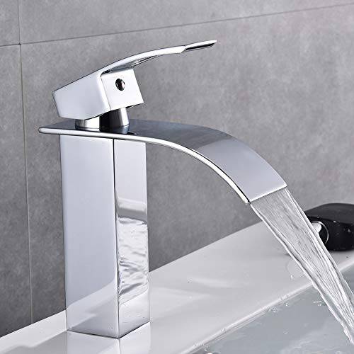 Chrome 화장실 FaucetWaterfall Single 본체 Single Hole 화장실 싱크대 Faucet, Washbasin Faucet with Deck