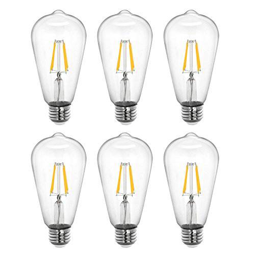 Tenergy  밝기조절가능 에디슨 Bulbs 5W LED Filament Bulbs (40 Watt 호환), 소프트 화이트 (2700K), ST64 Bulbs, E26 미디엄 스탠다드 바닥 장식용 라이트 Bulbs for Ceiling 라이트 Fixtures (팩 of 6)