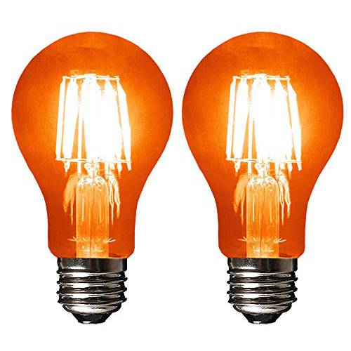 Sleek라이트ing LED 6Watt Filament A19 오렌지 컬러 라이트 Bulbs 디머블, 밝기 조절 가능  UL Listed, E26 Base Lightbulb  에너지 절약 - 지속 for 25000 시간 - 내구성, 튼튼 유리 - 2 Pack